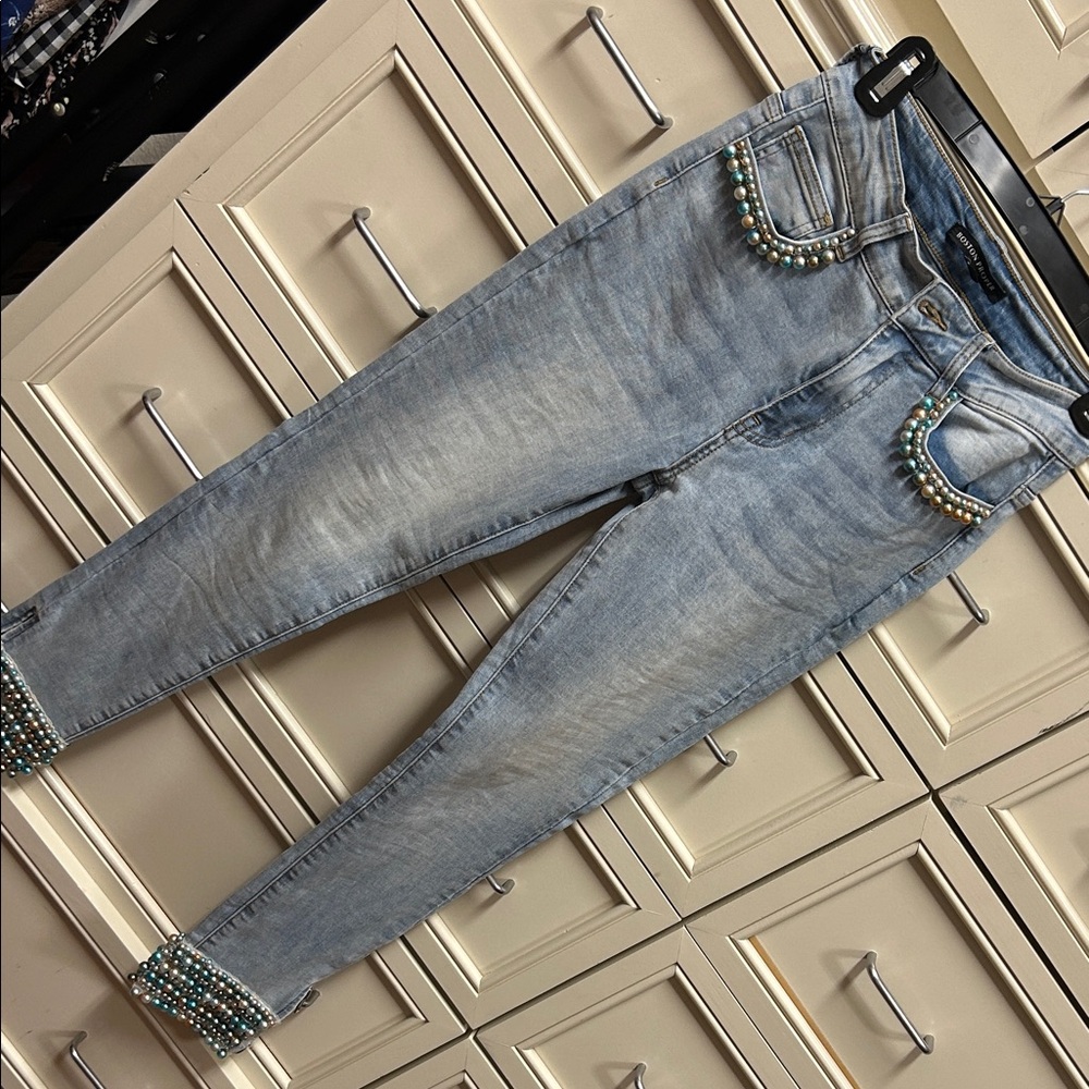 Boston Proper Light Blue Embellished Skinny Jeans